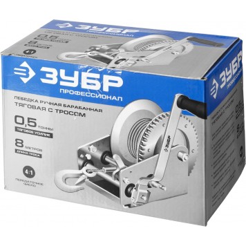 43113-0.5_z01 | Лебедка ручная барабанная тяговая, тросовая, 0,5т, 8м, ЗУБР ПРОФЕССИОНАЛ-3
