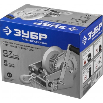 43113-0.7_z01 | Лебедка ручная барабанная тяговая, тросовая, 0,7т, 8м, ЗУБР ПРОФЕССИОНАЛ-3