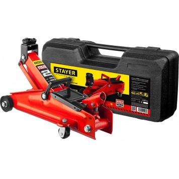 43153-2-K | Домкрат гидравлический подкатной, 2т, 130-350мм, в кейсе, STAYER RED FORCE-0