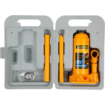 43160-5-K | Домкрат гидравлический бутылочный, в кейсе, 5т, 195-380мм, STAYER PROFI-1