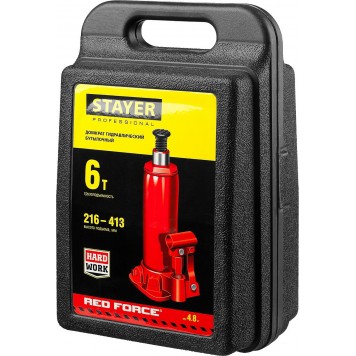43160-6-K_z01 | Домкрат гидравлический бутылочный, 6т, 216-413 мм, в кейсе, STAYER RED FORCE-4
