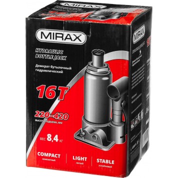 43260-16 | Домкрат гидравлический бутылочный, 16т, 220-420 мм, MIRAX-3