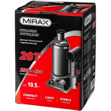 43260-20 | Домкрат гидравлический бутылочный, 20т, 230-430 мм, MIRAX-3