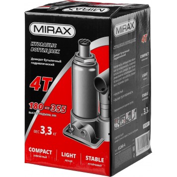 43260-4 | Домкрат гидравлический бутылочный, 4т, 180-355 мм, MIRAX-3