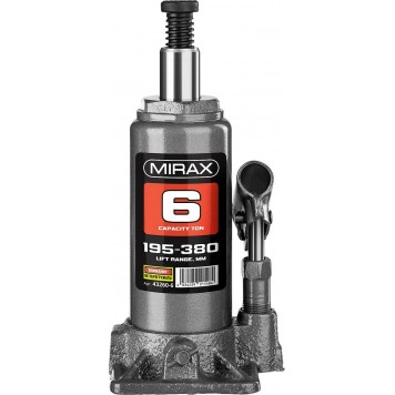 43260-6 | Домкрат гидравлический бутылочный, 6т, 195-380 мм, MIRAX-5