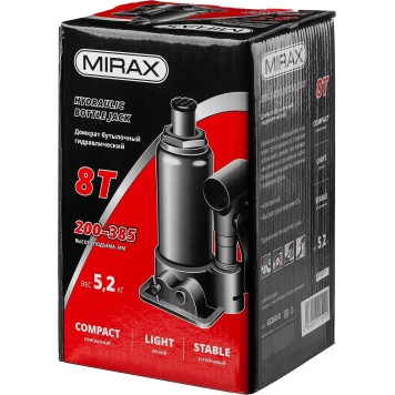 43260-8 | Домкрат гидравлический бутылочный, 8т, 200-385 мм, MIRAX-3