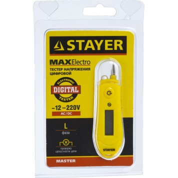45282 | Тестер напряжения "МASTER" цифровой со световым индикатором, 12-220В, 70мм, STAYER-2