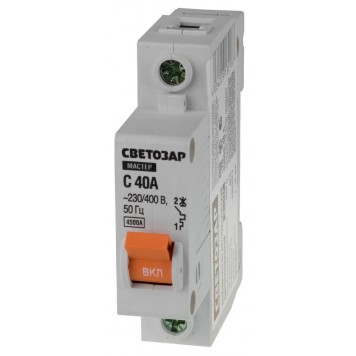 49060-40-C | Выключатель автоматический, 1-полюсный, "С" (тип расцепления), 40 A, 230 / 400 В, СВЕТОЗАР-0