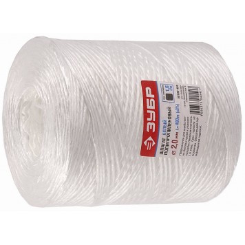 50100-400 | Шпагат полипропиленовый, d=2,0 мм, 400м, белый, 22 кгс, 1,6 ктекс, ЗУБР МАСТЕР-0