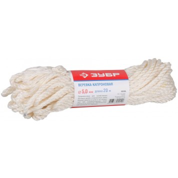50205 | Веревка капроновая, d=5,0 мм, 20 м, 270 кгс, 9 ктекс, ЗУБР МАСТЕР-0