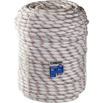 50215-12 | Фал плетёный полипропиленовый 24-прядный с полипропиленовым сердечником, диаметр 12 мм, бухта 100 м, 1000 кгс, СИБИН-2