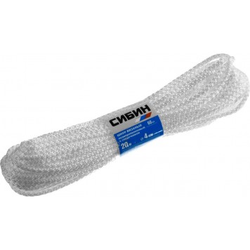 50254 | Шнур вязаный полипропиленовый с сердечником, белый, длина 20 метров, диаметр 4 мм, СИБИН-0