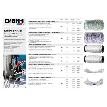 50254 | Шнур вязаный полипропиленовый с сердечником, белый, длина 20 метров, диаметр 4 мм, СИБИН-1