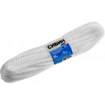 50255 | Шнур вязаный полипропиленовый с сердечником, белый, длина 20 метров, диаметр 5 мм, СИБИН-0