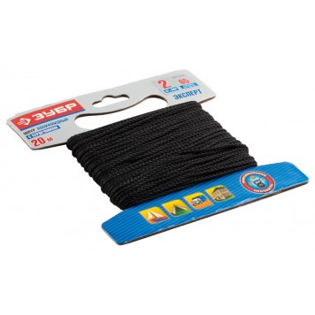 50311-02-020 | Шнур полиамидный, плетеный, повышенной нагрузки, с сердечником, черный, d 2, 20м, ЗУБР ЭКСПЕРТ-0