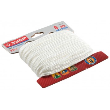 50320-06-020 | Шнур полиамидный, плетеный, повышенной нагрузки, без сердечника, белый, d 6, 20м, ЗУБР МАСТЕР-0