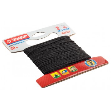 50321-02-020 | Шнур полиамидный, плетеный, повышенной нагрузки, без сердечника, черный, d 2, 20м, ЗУБР МАСТЕР-0