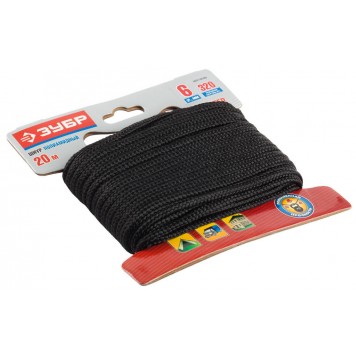 50321-06-020 | Шнур полиамидный, плетеный, повышенной нагрузки, без сердечника, черный, d 6, 20м, ЗУБР МАСТЕР-0