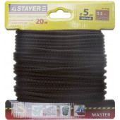 Шнур хозяйственно-бытовой, полипропиленовый, вязанный, с сердечником, черный, d 5, 20м, STAYER 50411-05-020