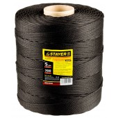 Шнур хозяйственно-бытовой, полипропиленовый, вязанный, с сердечником, черный, d 5, катушка 700м, STAYER 50411-05-700