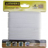 Шнур хозяйственно-бытовой, полипропиленовый, вязанный, без сердечника, белый, d 4, 20м, STAYER 50420-04-020