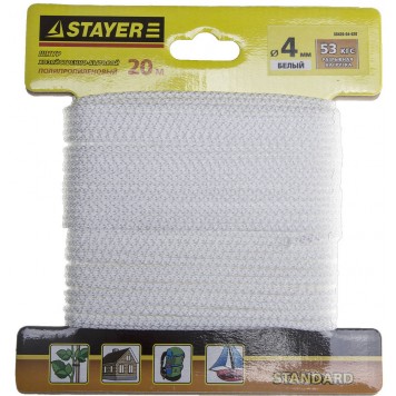 50420-04-020 | Шнур хозяйственно-бытовой, полипропиленовый, вязанный, без сердечника, белый, d 4, 20м, STAYER STANDARD-0
