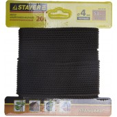 Шнур хозяйственно-бытовой, полипропиленовый, вязанный, без сердечника, черный, d 4, 20м, STAYER 50421-04-020