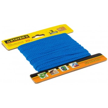 50423-03-020 | Шнур хозяйственно-бытовой, полипропиленовый, вязанный, без сердечника, синий, d 3, 20м, STAYER STANDARD-0