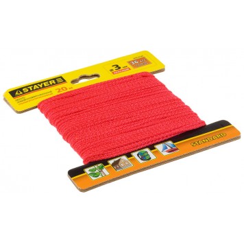 50425-03-020 | Шнур хозяйственно-бытовой, полипропиленовый, вязанный, без сердечника, красный, d 3, 20м, STAYER STANDARD-0