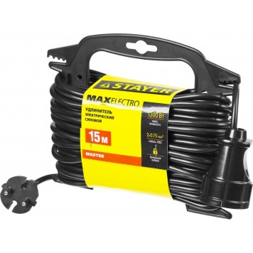 55014-15 | Удлинитель электрический на маленькой рамке, 15 м, 1 гнездо, STAYER MAXELECTRO-1