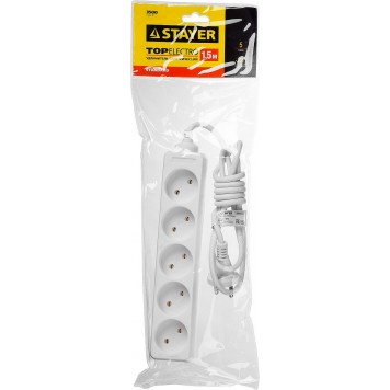 55050-1.5 | Удлинитель электрический, ПВС 2х1мм2, 5 гнезд, 3500 Вт, 1.5м, STAYER TOPELECTRO-3