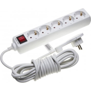 55055-5-C | Удлинитель электрический с заземлением и выключателем, защитные шторки, компактная вилка, евро, 5 гнезд, 5м, СВЕТОЗАР-0