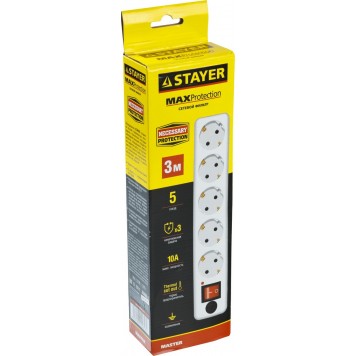 55066-3 | Сетевой фильтр электрический, 5 гнезд, макс. мощн. 2200 Вт, 3м, STAYER MASTER-1