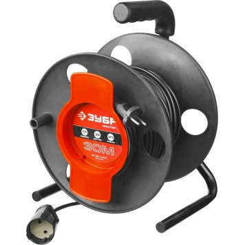 55075-30 | Удлинитель на катушке, ПВС 2х1кв мм, 1 гнездо, макс мощн 2200Вт, 30м, ЗУБР МАСТЕР-0