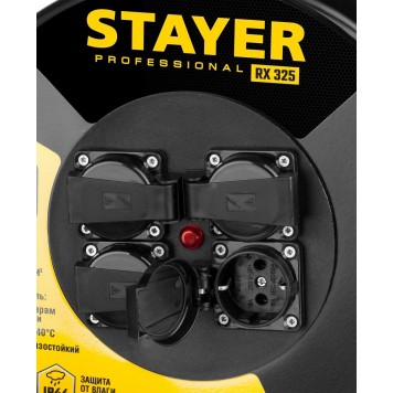 55076-30 | Удлинитель на катушке RX 325, 30 м, 4000 Вт, 4 гнезда, IP44, КГ 3x2,5 кв мм, STAYER-7