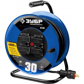 55079-30 | Удлинитель на катушке, 30 м, 4000 Вт, 4 гнезда, IP44, КГ 3х2,5 кв мм, ЗУБР ПРОФЕССИОНАЛ-0