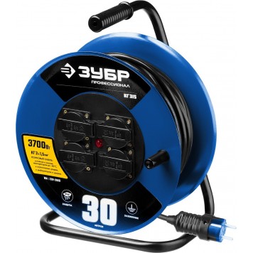 55080-30 | Удлинитель на катушке КГ 315, 30 м, 3700 Вт, 4 гнезда, IP44, КГ 3х1,5 кв мм, ЗУБР ПРОФЕССИОНАЛ-0