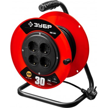 55083-30 | Удлинитель на катушке, 30 м, 2500 Вт, 4 гнезда, ПВС 3х0,75 кв мм, ЗУБР МАСТЕР-0