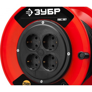 55083-30 | Удлинитель на катушке, 30 м, 2500 Вт, 4 гнезда, ПВС 3х0,75 кв мм, ЗУБР МАСТЕР-8