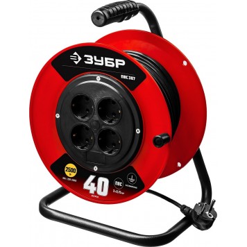 55083-40 | Удлинитель на катушке, 40 м, 2500 Вт, 4 гнезда, ПВС 3х0,75 кв мм, ЗУБР МАСТЕР-0