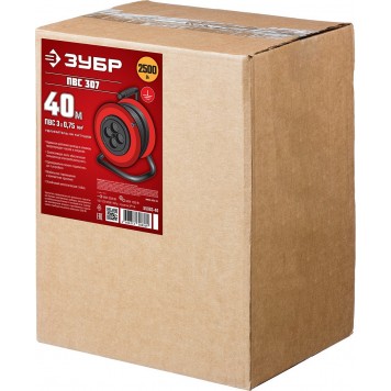 55083-40 | Удлинитель на катушке, 40 м, 2500 Вт, 4 гнезда, ПВС 3х0,75 кв мм, ЗУБР МАСТЕР-4