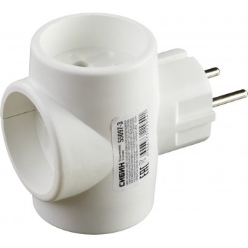 55097-3 | Разветвитель электрический, 3 гнезда, 6А/220В, СИБИН-2