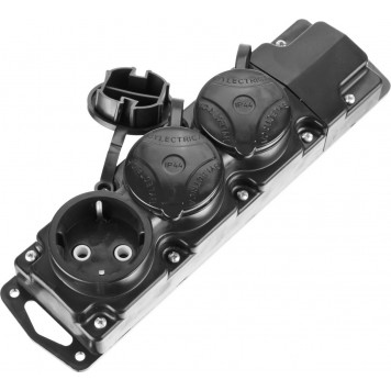 55114-3 | Колодка для удлинителя, 3 гнезда, заземление, защитные крышки, IP44, макс мощность 3500Вт, СИБИН-0