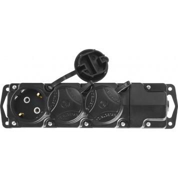 55114-3 | Колодка для удлинителя, 3 гнезда, заземление, защитные крышки, IP44, макс мощность 3500Вт, СИБИН-3