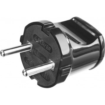 55150-B | Вилка электрическая, 6А/220В, черная, STAYER MAXELECTRO-0