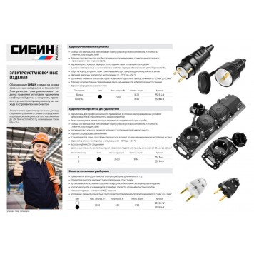 55186-B | Розетка электрическая ударопрочная, с заземлением, 16А/220В, IP44, черная, СИБИН-1