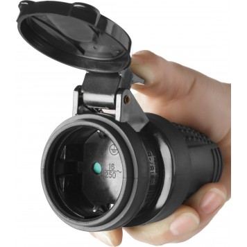 55187-B | Розетка электрическая обрезиненная, 16А/250В, IP44, черная, ЗУБР ПРОФЕССИОНАЛ-3