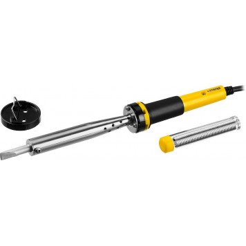 55300-100 | Паяльник PROTerm с двухкомпонентной рукояткой, в комплекте с припоем и подставкой, жало - клин, 100 Вт, STAYER PROFESSIONAL-0