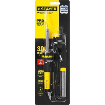55300-30 | Паяльник с двухкомпонентной рукояткой и долговечным жалом, PROTerm, в комплекте (припой и подставка), 30 Вт, конус, STAYER PROFI-3