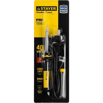 55300-40 | Паяльник PROTerm с двухкомпонентной рукояткой, в комплекте с припоем и подставкой, жало - конус, 40 Вт, STAYER PROFESSIONAL-3